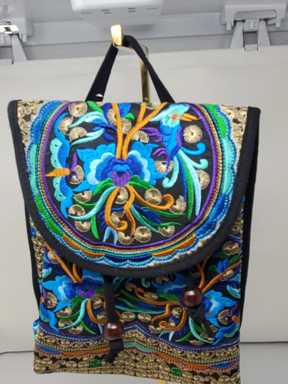 Embroidered Floral Mini Backpack - Blue Multicolor